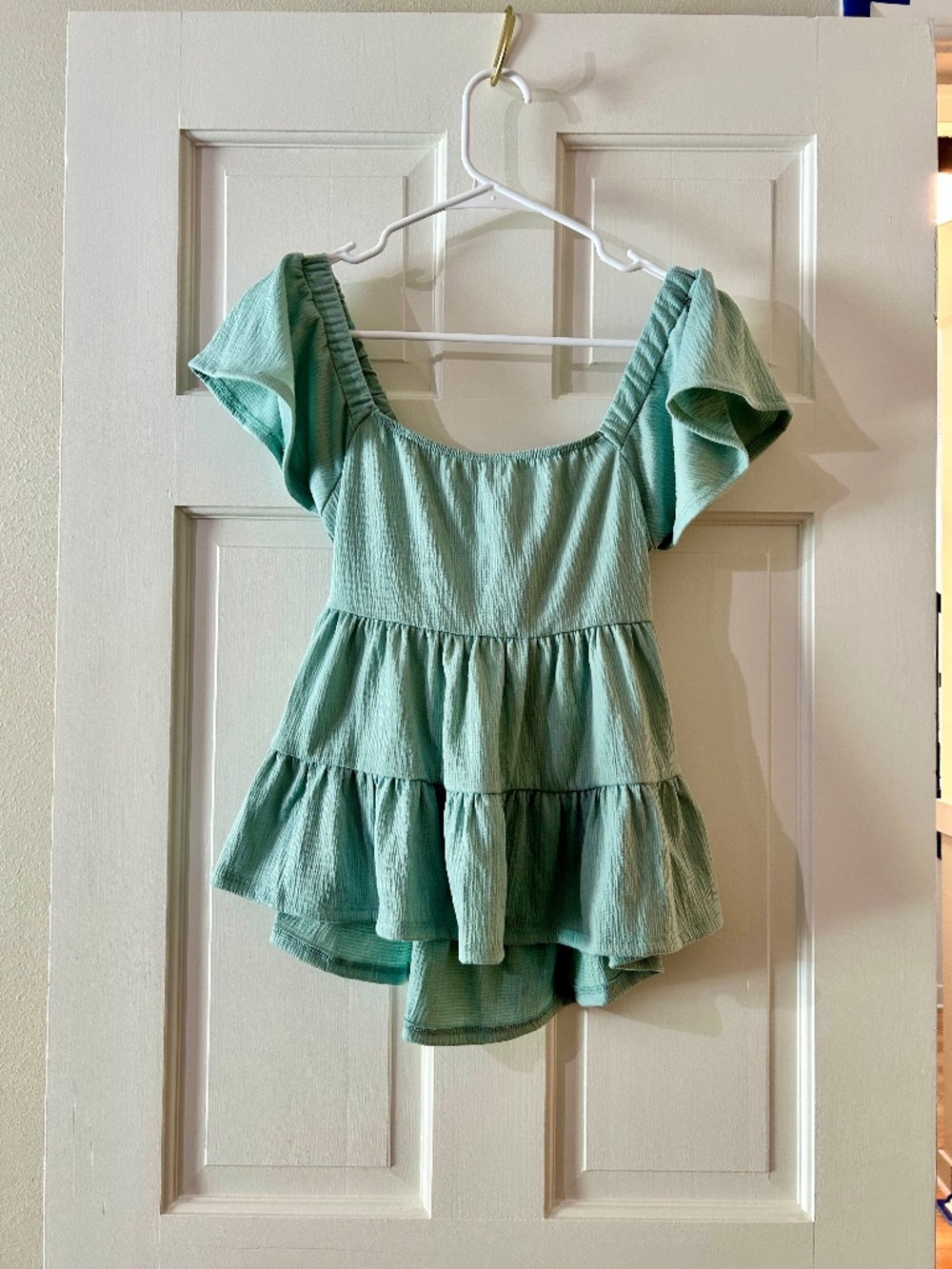 NWT Altar'd State Sage Green Gauze Tiered Babydoll Top Open Back Boho